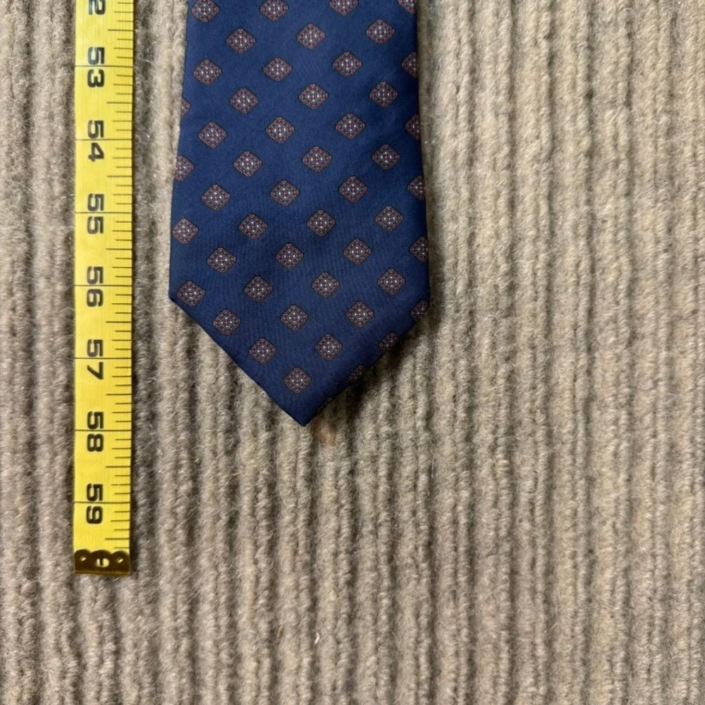 Christian Dior Monsieur Silk Tie Navy Blue Geometric Diamond Medallion Pattern